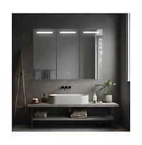 Basicwise 3-Door Versatile Bathroom Medicine Cabinet with Anti-Fog Led Mirror, Waterproof Aluminum, Surface or Recessed Mount, 2 Adjustable Glass Shel
