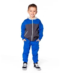 Deux par Baby Boy Color Blocked Zip Front Fleece Hoodie Dark Gray