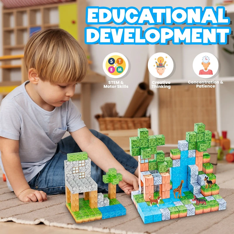 Contixo Magnetic Blocks Building Cubes Game, Sensory Toys – 145 Pieces for Kids Learning, Creative Play, and Motor Skill Development