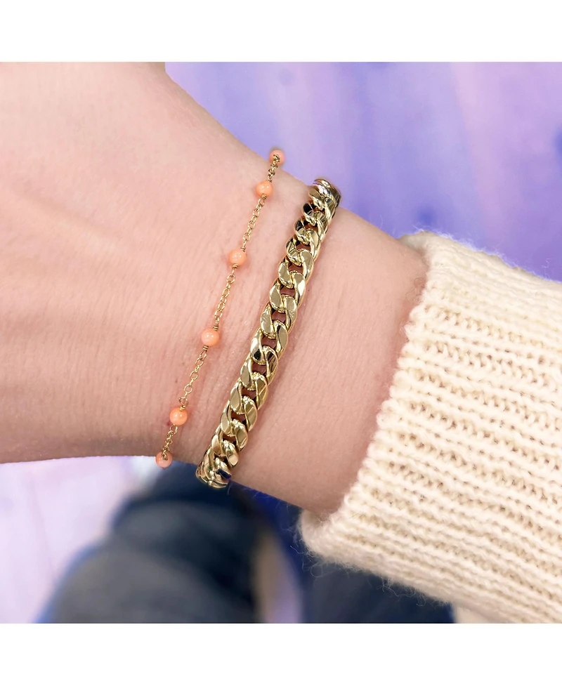 The Lovery Pink Coral Bead Chain Bracelet 14K Gold