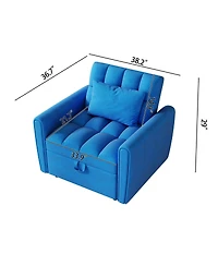 Streamdale Furniture Foldable Velvet Sofa Bed with Adjustable Backrest (Dark Blue)