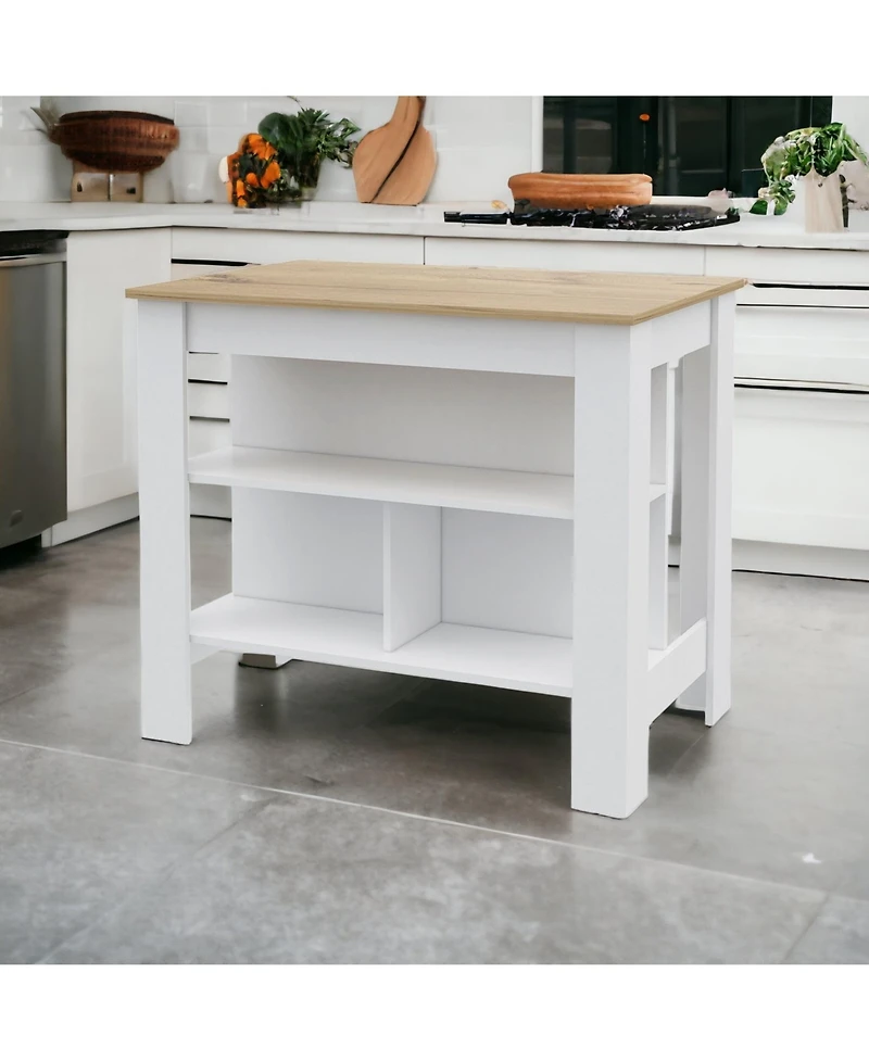 Slickblue Wooden Kitchen Island Table with Built-In Storage and Open Display Shelves