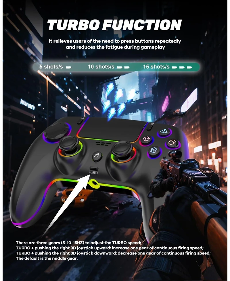 Nbcp Wireless Controller for PS5/Pro/Pc/Mac/iOS/Android/Steam Deck, Rgb Lighting, Dual Vibration, 6-Axis Gyro Sensor, Turbo, Programmable, Audio Jack,