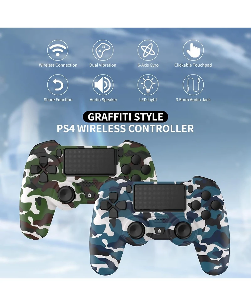 Nbcp 2 Pack Wireless Controllers for PS4/Slim/Pro, 1000mAh Battery, Dual Vibration, 3.5mm Audio Jack, 6-Axis Motion Sensor - Camouflage