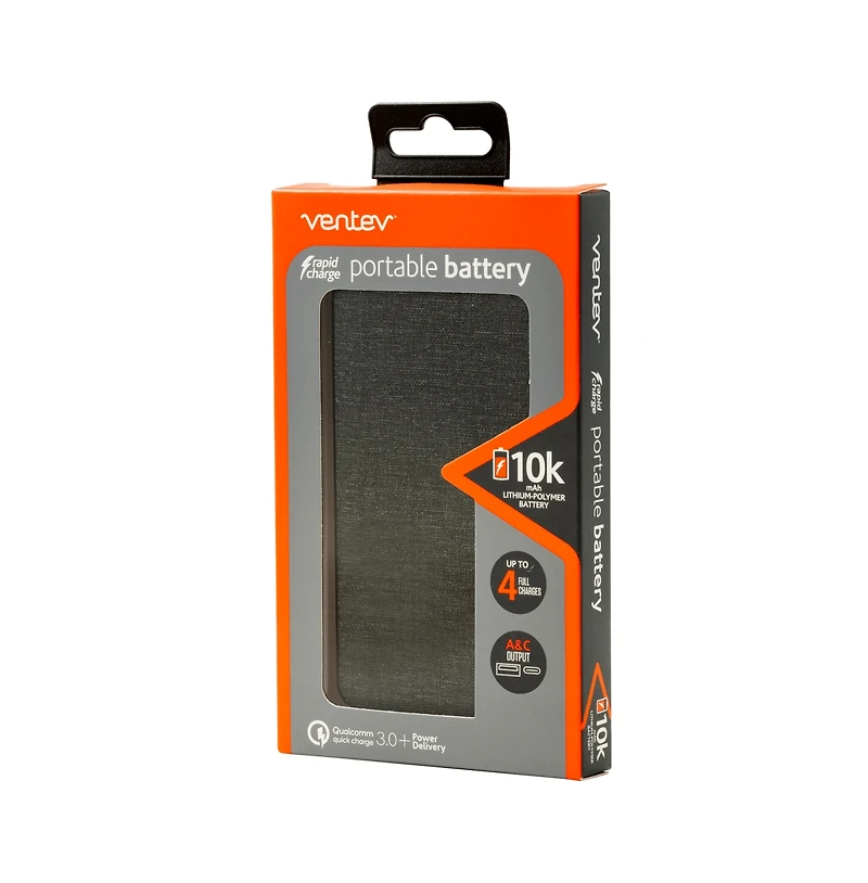 Ventev 10K mAh Portable Battery-Gray