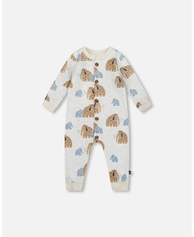 Deux par Baby Boy One-Piece Fleece Romper Beige Mammoth Print