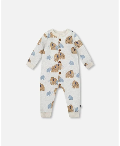 Deux par Baby Boy One-Piece Fleece Romper Beige Mammoth Print