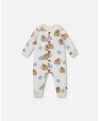 Deux par Baby Boy One-Piece Fleece Romper Beige Mammoth Print