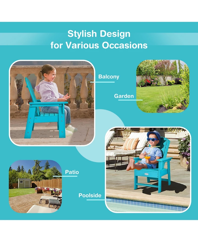 Gymax Set of 2 Kids Patio Adirondack Chair Armchair Weather Resistance Outdoor