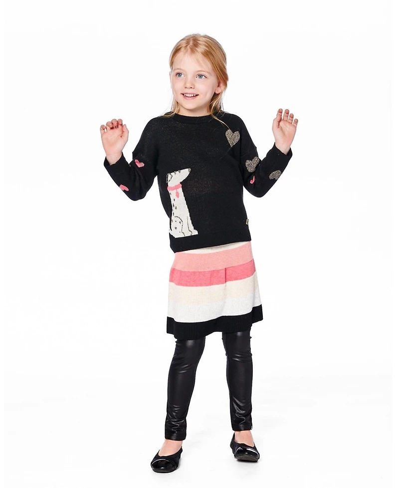 Deux par Toddler Girls Knit Sweater Black with Dalmatian and Hearts - Toddler|Child