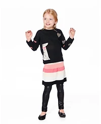 Deux par Toddler Girls Knit Sweater Black with Dalmatian and Hearts - Toddler|Child
