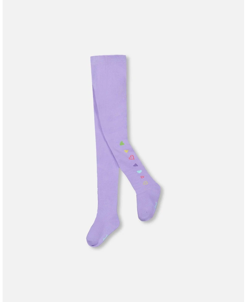 Deux par Girl Knit Tights Lavender with Hearts - Toddler|Child