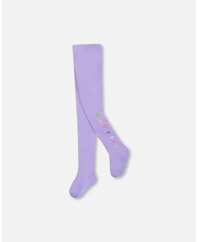 Deux par Girl Knit Tights Lavender with Hearts - Toddler|Child