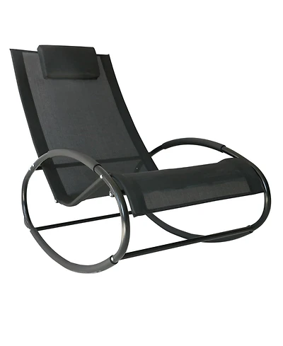 Flynama Pool Lounger, Outdoor Rocking Lounge Chair for Sunbathing, Pool, Beach, Porch with Pillow & Cool Mesh, Sun Tanning Rocker, Black