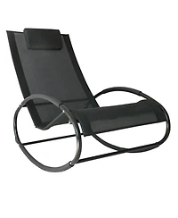 Flynama Pool Lounger, Outdoor Rocking Lounge Chair for Sunbathing, Pool, Beach, Porch with Pillow & Cool Mesh, Sun Tanning Rocker, Black