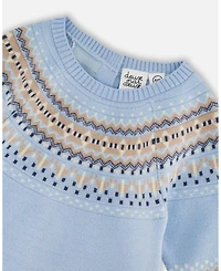Deux par Baby Boy Knitted Jacquard Romper Light Blue
