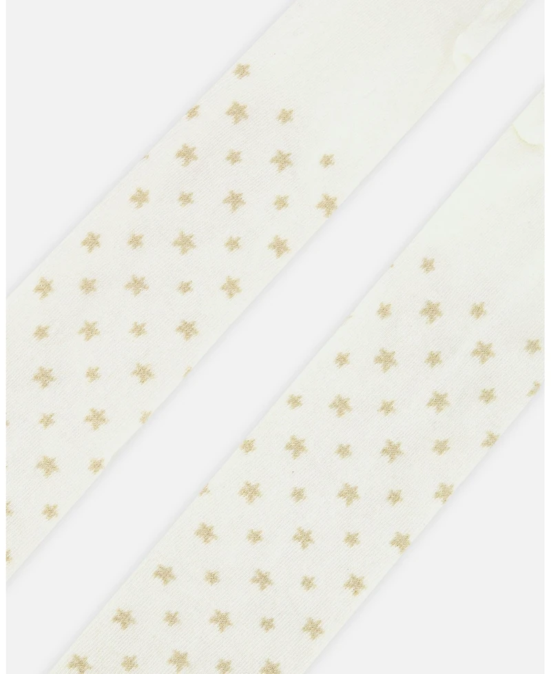 Deux par Baby Girl Knit Tights Off-White with Golden Star Pattern 
