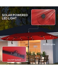 Outsunny 13' Double-Sided Patio Umbrella with Solar Lights and Crank