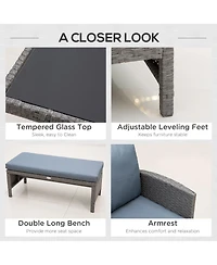 Outsunny 4pc Modern Outdoor Patio Rat Wicker Patio Dining Table Bench Sofa