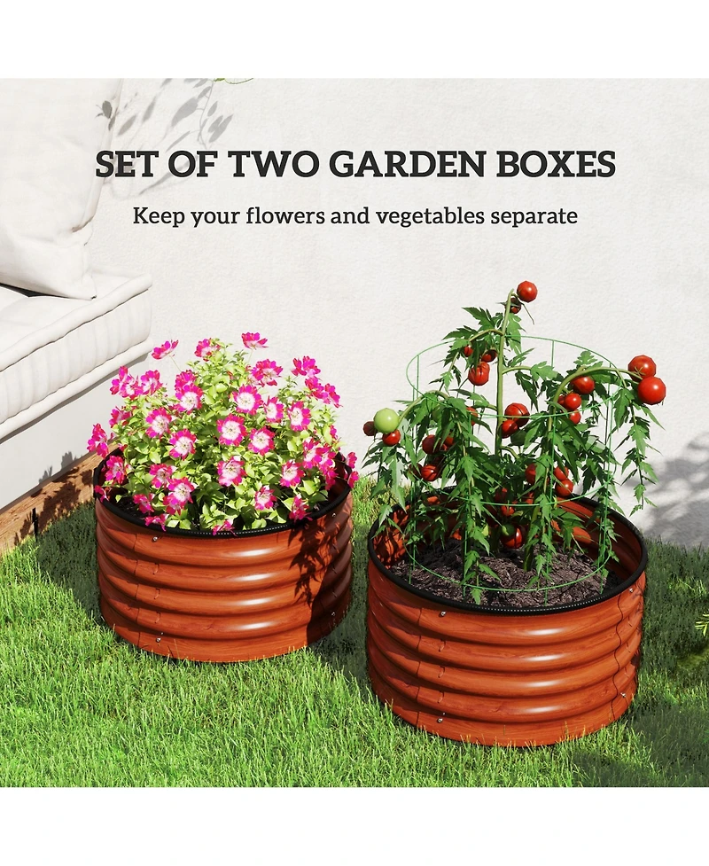 Outsunny Raised Garden Beds, Set of 2 Galvanized Planter Boxes