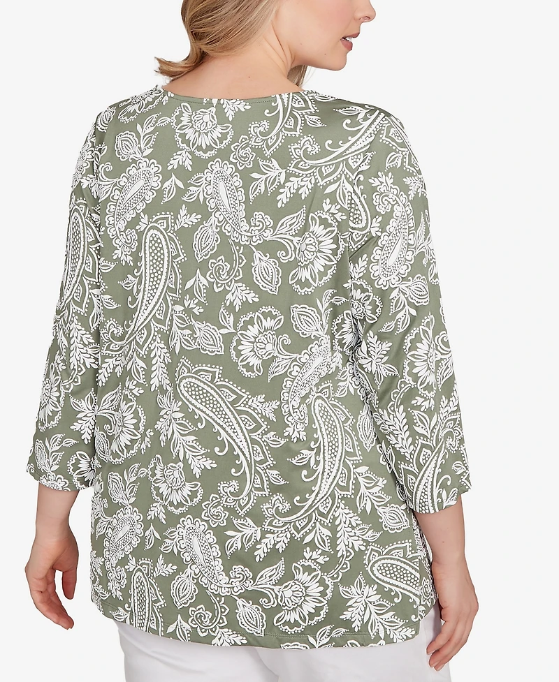 Ruby Rd. Plus Jacobean Paisley Puff Print Top