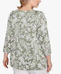 Ruby Rd. Plus Jacobean Paisley Puff Print Top