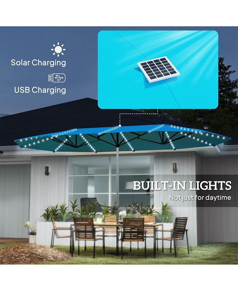 Outsunny 15ft Patio Umbrella Solar Lights UPF50+ Outdoor