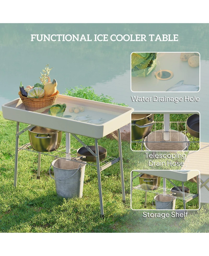Outsunny 3.4ft Folding Ice Cooler Table with Drain, Party Table,