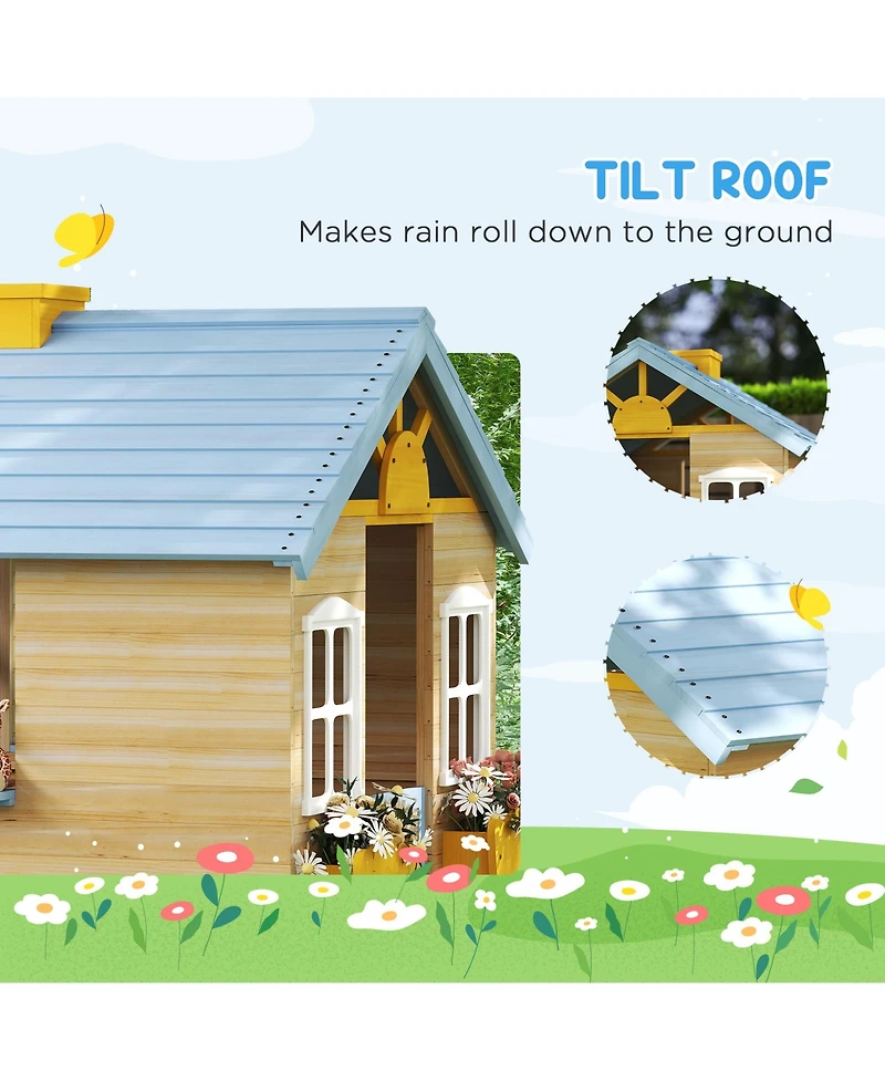 Outsunny 44.5" Wooden Playhouse for Kids Outdoor Garden Pretend Play Games