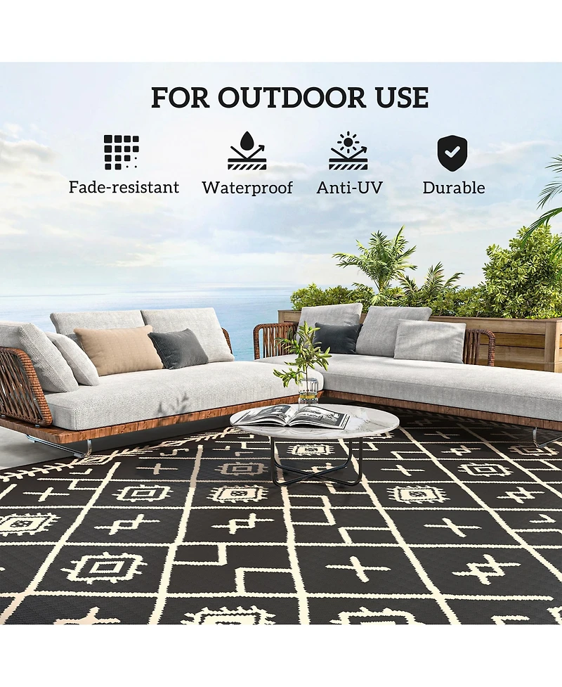 Outsunny Outdoor Rug, 9' x 18' Floor Mat, Rhombus