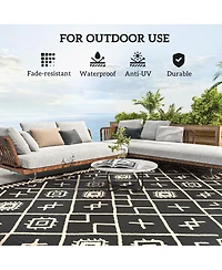Outsunny Outdoor Rug, 9' x 18' Floor Mat, Rhombus