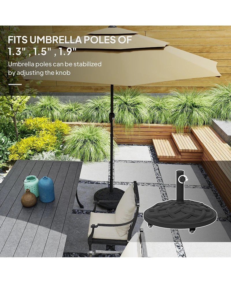 Outsunny Round Patio Umbrella Base with Wheels, 44 lbs Resin Umbrella Sd