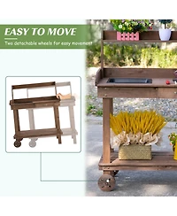 Wood Potting Bench Workstation Table w/ Storage Cabinet, Shelf Natural