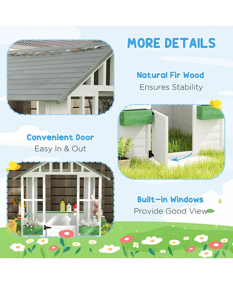 Outsunny Playhouse for Kids Outdoor with Doors, Windows,