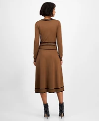 T Tahari Women's Wide-Rib Belted Sweater Dress