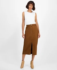 T Tahari Women's Faux-Suede Slit-Front Midi Skirt