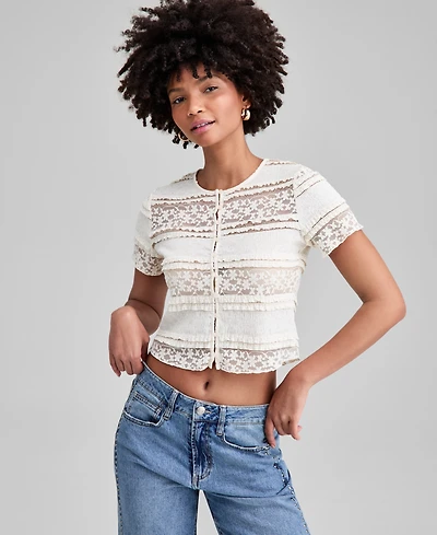 And Now This Women's Scoop-Neck Short-Sleeve Lace Top, Exclusively at Macy's