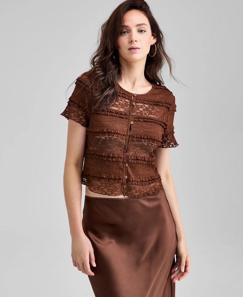 And Now This Women's Scoop-Neck Short-Sleeve Lace Top, Exclusively at Macy's