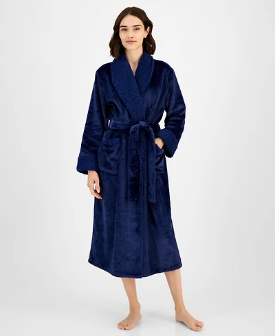 Charter Club Women's Long Plush Fleece-Trim Robe, Created for Macy's