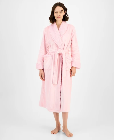 Charter Club Women's Long Plush Fleece-Trim Robe, Created for Macy's