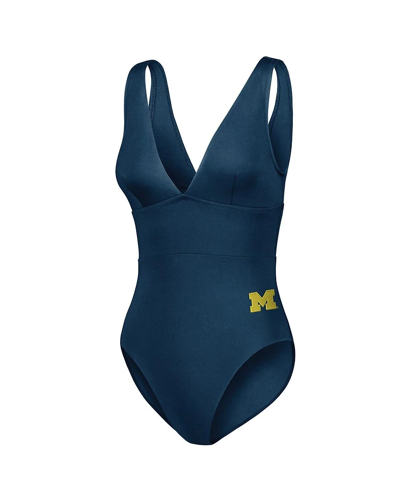 Tommy Bahama Women's Navy Michigan Wolverines Palm Modern V-Neck One-Piece Swimsuit