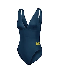 Tommy Bahama Women's Navy Michigan Wolverines Palm Modern V-Neck One-Piece Swimsuit