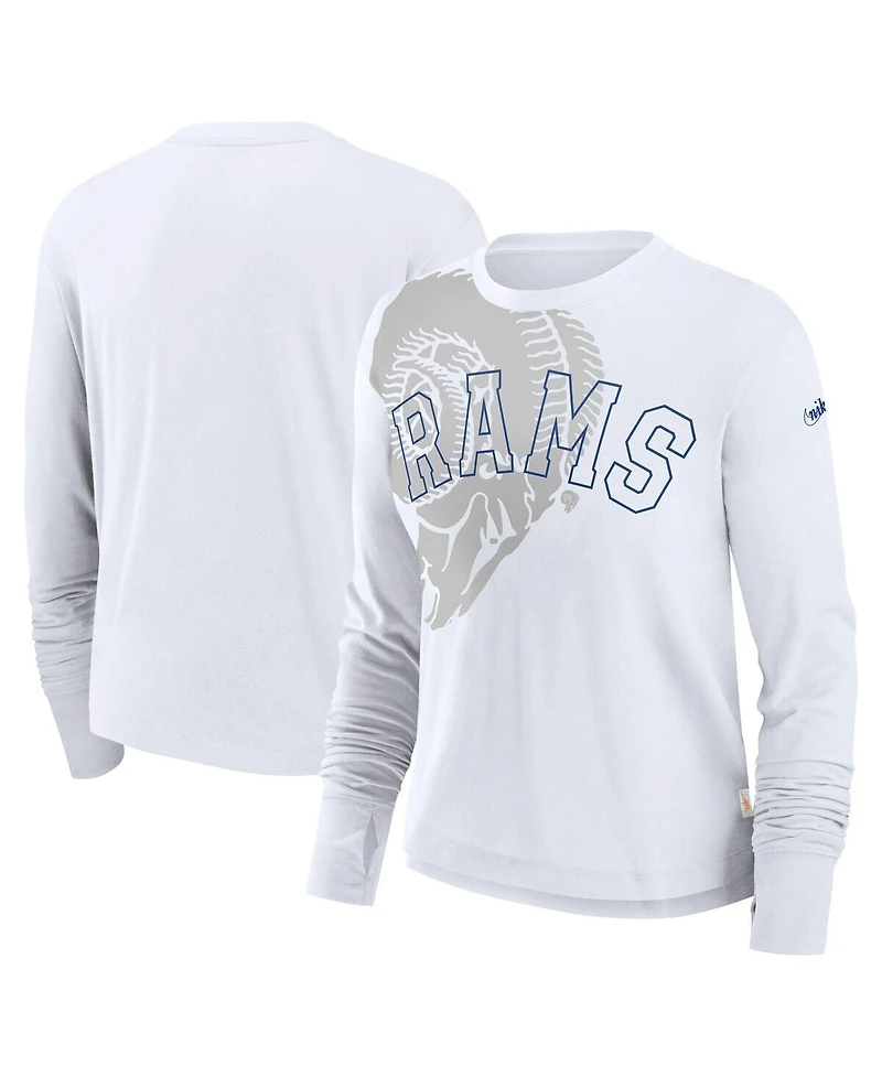 Nike Women's White Los Angeles Rams Layered Logo Cropped Long Sleeve Fashion T-Shirt