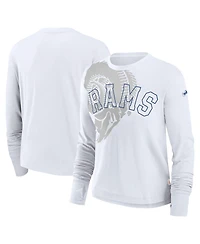 Nike Women's White Los Angeles Rams Layered Logo Cropped Long Sleeve Fashion T-Shirt