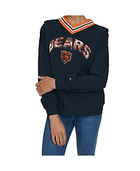 Tommy Hilfiger Women's Navy Chicago Bears Alice V-Neck Pullover Sweatshirt