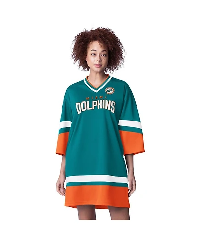 Starter Women's Aqua Miami Dolphins Slap Shot 3/4 Sleeve Sneaker Dress