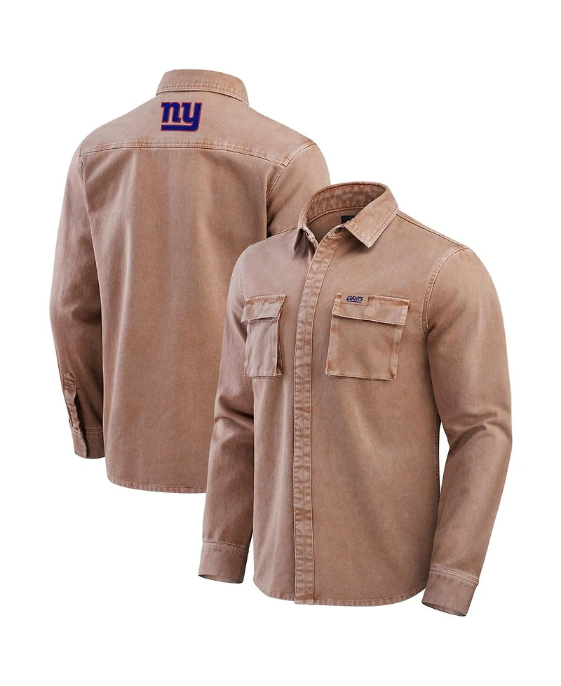 Fanatics Men's Brown New York Giants Garment Dyed Long Sleeve Full Snap Shirt