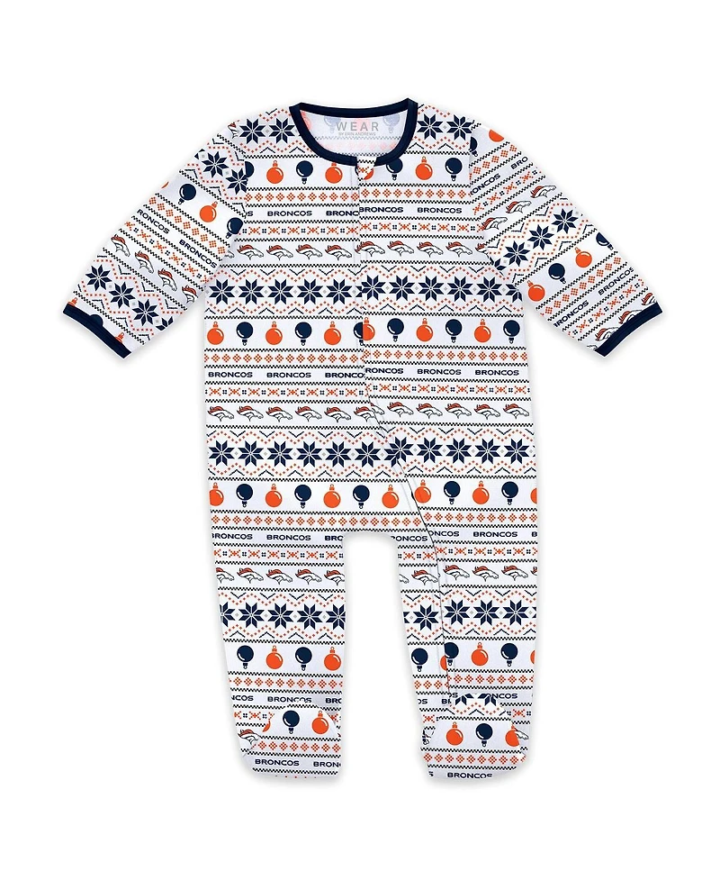 Wear by Erin Andrews Baby Boys and Girls Denver Broncos Allover Print Full-Zip Sleeper with Bib Set