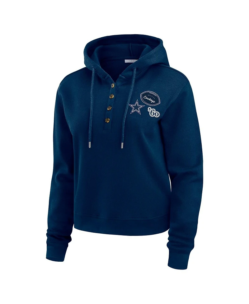 Wear by Erin Andrews Women's Navy Dallas Cowboys Waffle Hoodie Pullover Top