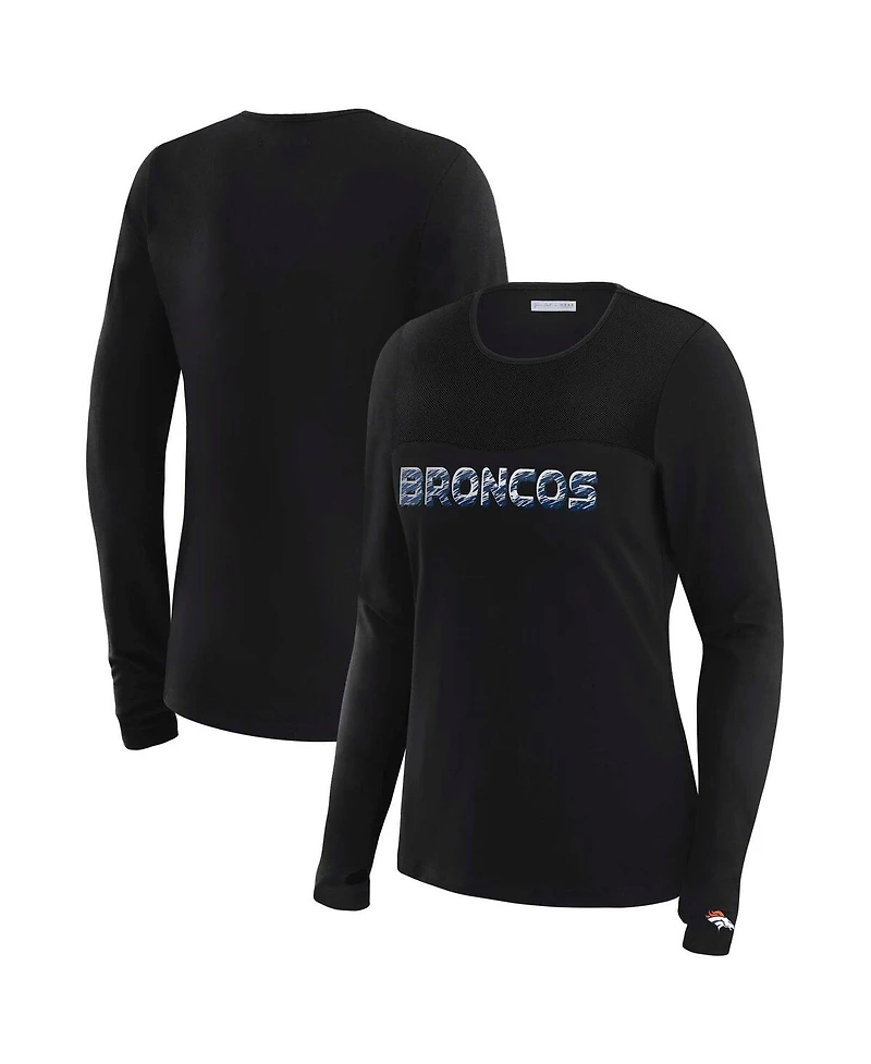 Wear by Erin Andrews x Gracie Women's Hunt Black Denver Broncos Mesh Panel Long Sleeve T-Shirt